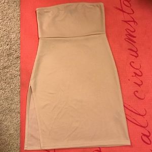 Peachy cream bodycon dress with a high split